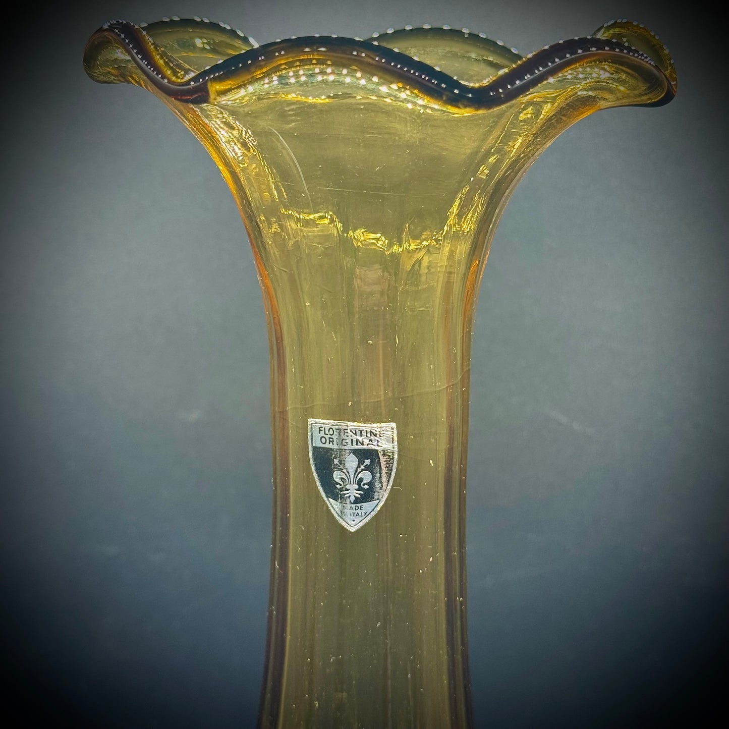 20" Tall Vintage Empoli Florentine Original Italian Glass Vase