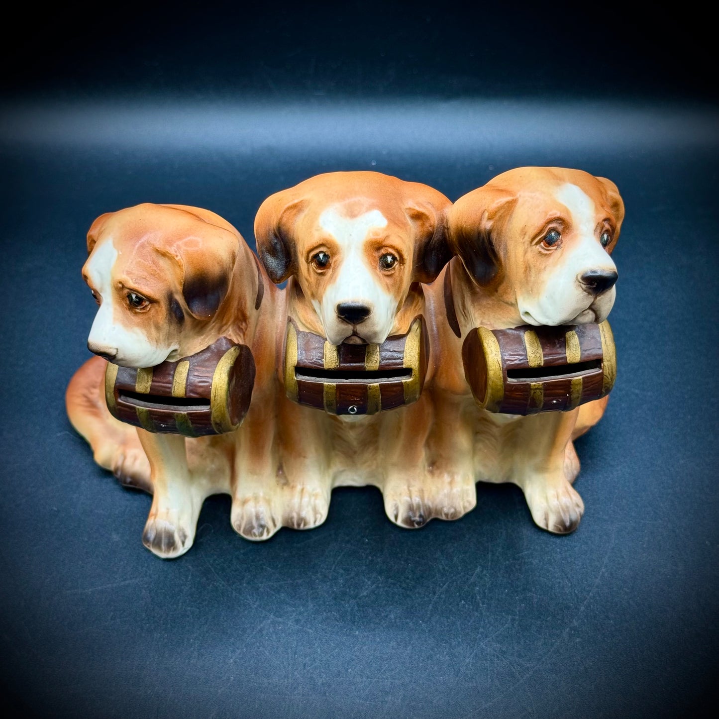 Vintage 1950s Japan Porcelain Three St. Bernard Dog Bank