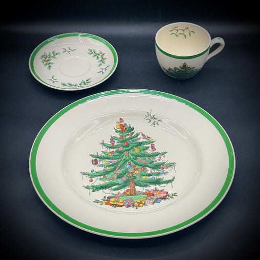 3 Piece Set of Spode Christmas Tree Dish, Saucer & Tea Cup