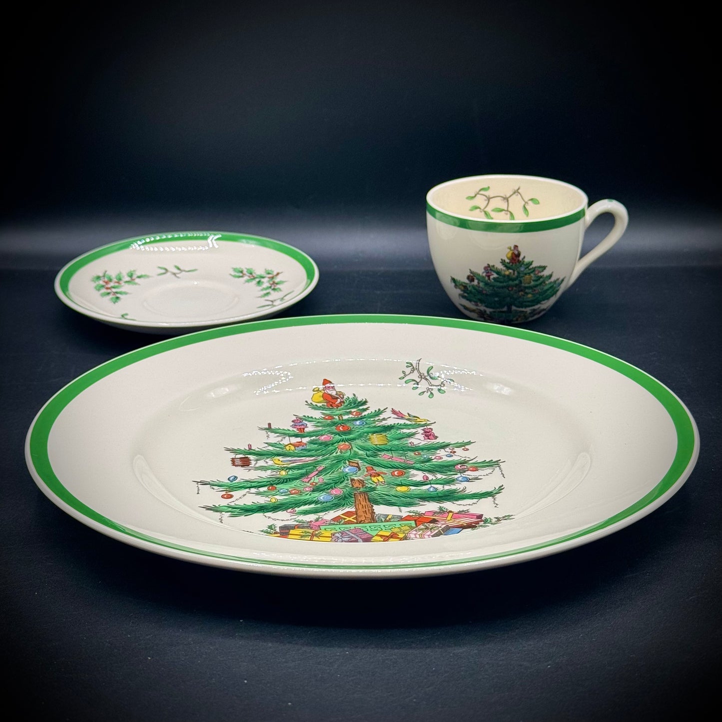 3 Piece Set of Spode Christmas Tree Dish, Saucer & Tea Cup