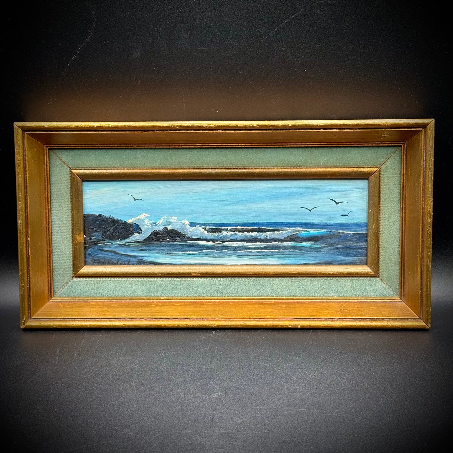 Original Artist Signed Ocean Scene Oil Painting with Birds Professionally Framed
