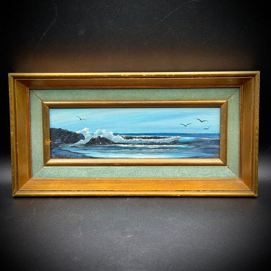 Original Artist Signed Ocean Scene Oil Painting with Birds Professionally Framed