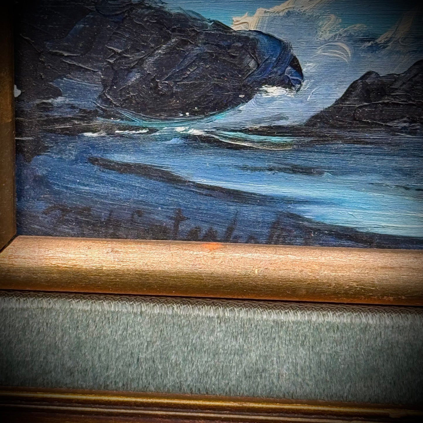 Original Artist Signed Ocean Scene Oil Painting with Birds Professionally Framed