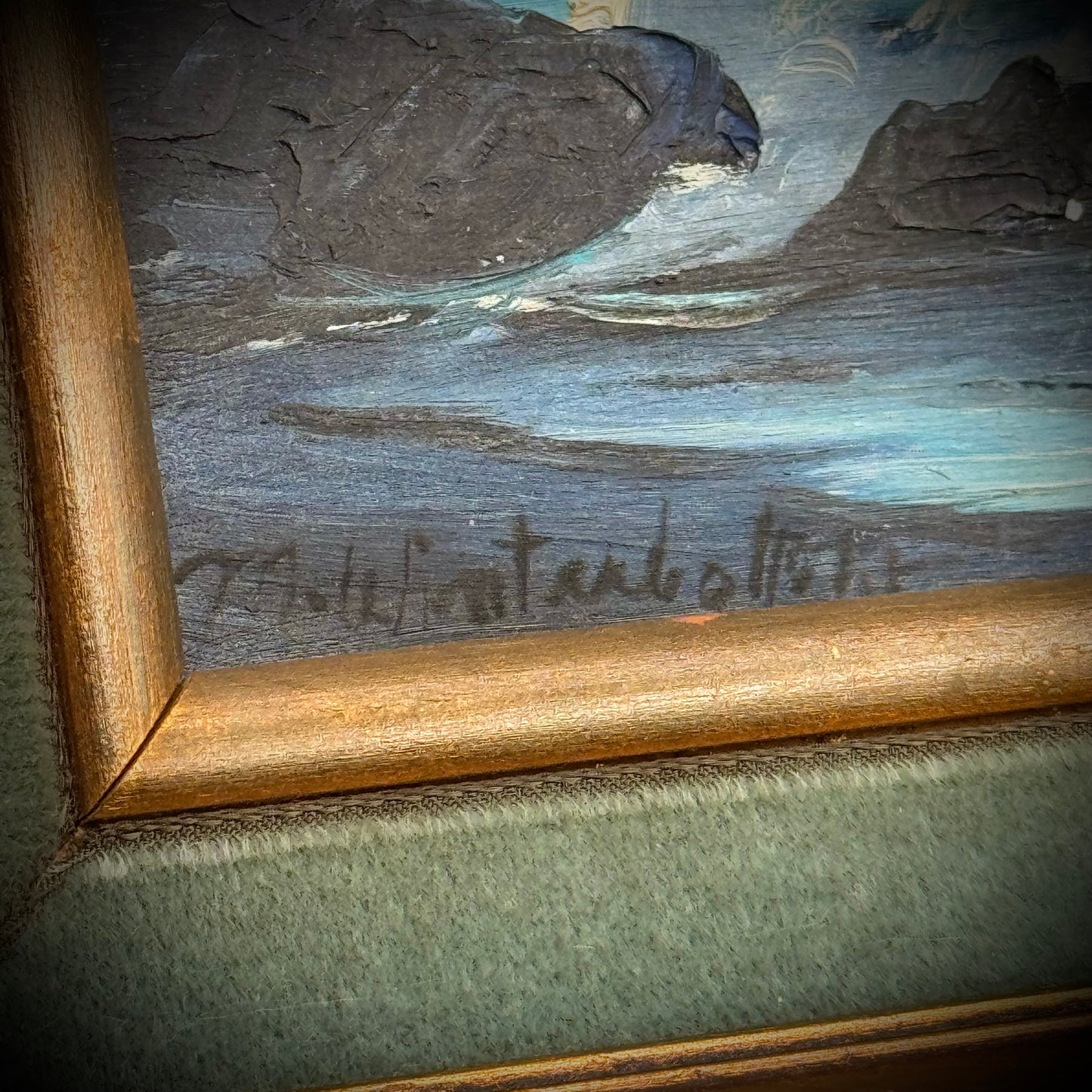 Original Artist Signed Ocean Scene Oil Painting with Birds Professionally Framed