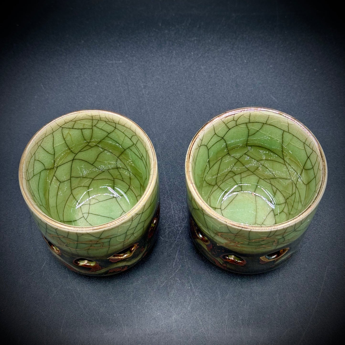 Pair of Vintage Soma Yaki Double Wall Tea Cups