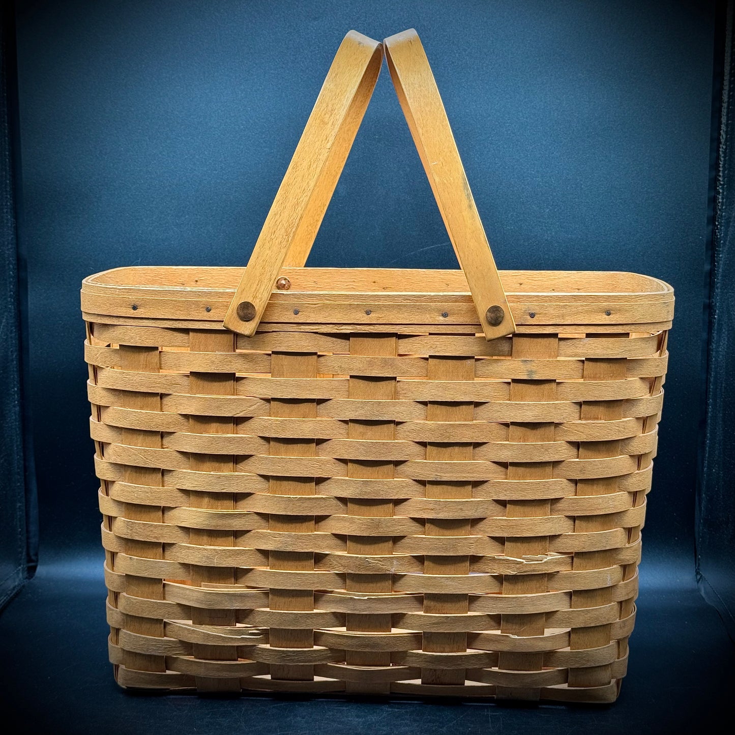 Vintage 1994 Large Longaberger Handled Market Basket with Copper Buttons