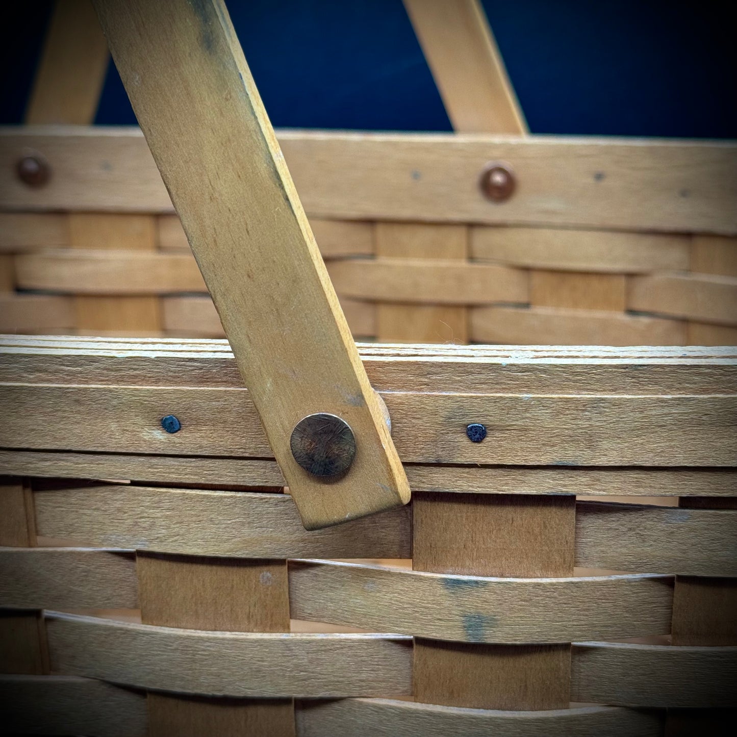 Vintage 1994 Large Longaberger Handled Market Basket with Copper Buttons