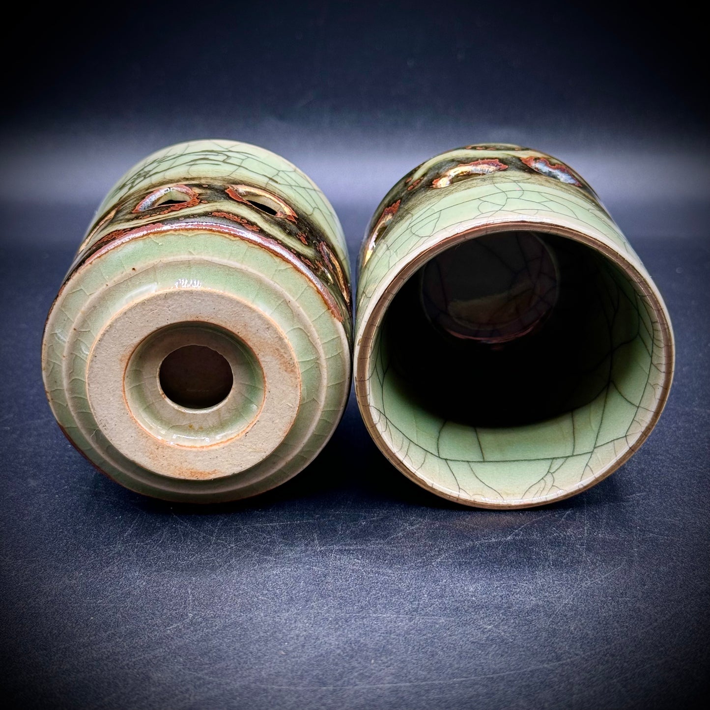 Pair of Vintage Soma Yaki Double Wall Tea Cups