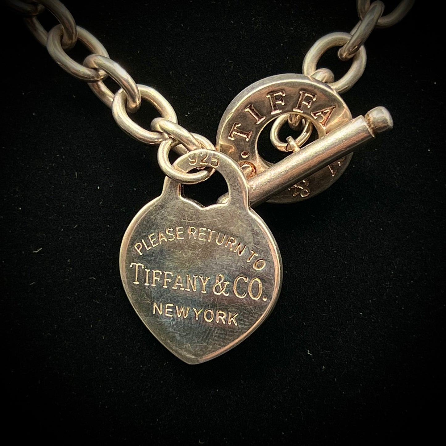 Tiffany & Co. Sterling Silver "Please Return To" Heavy Heart Necklace w/Toggle Closure