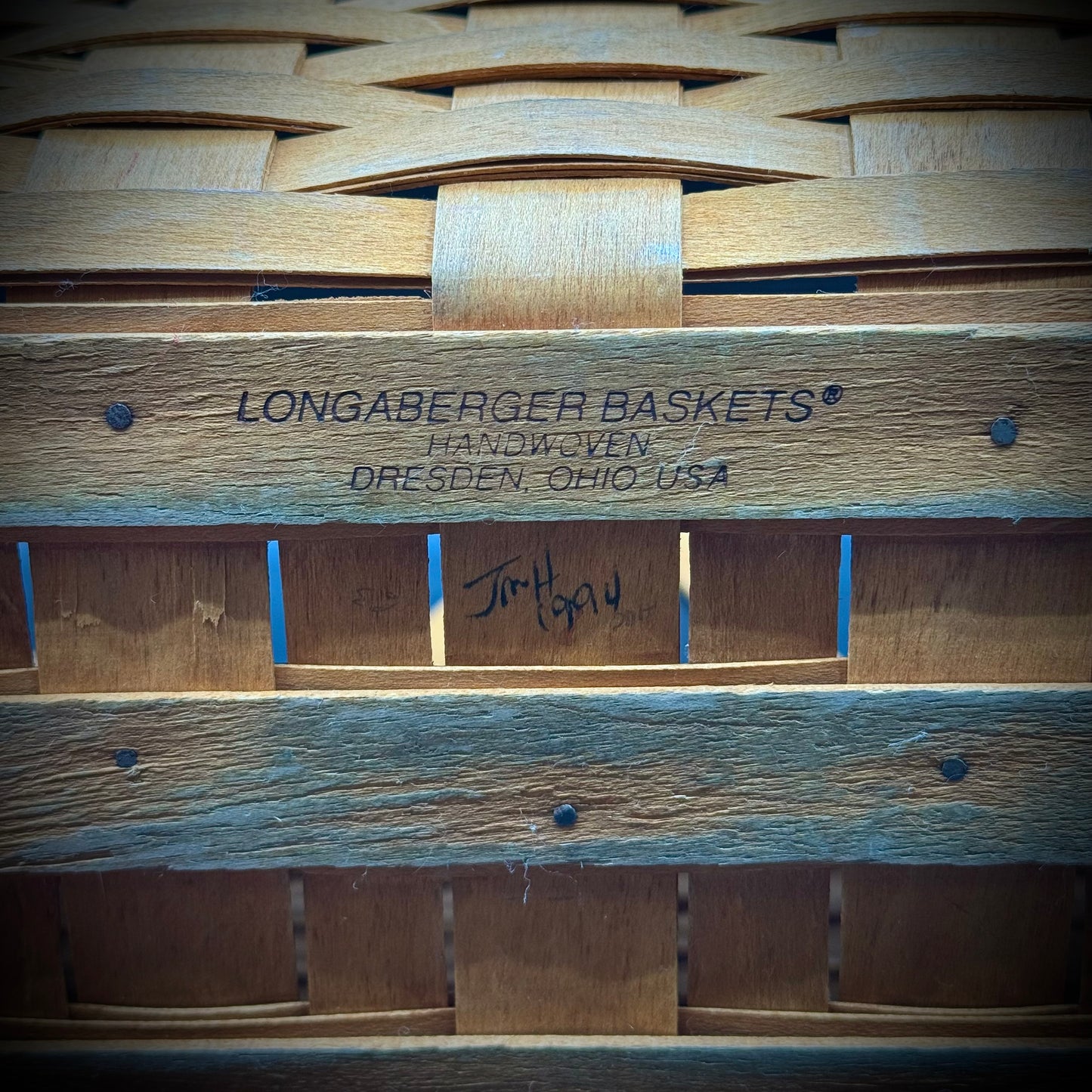 Vintage 1994 Large Longaberger Handled Market Basket with Copper Buttons