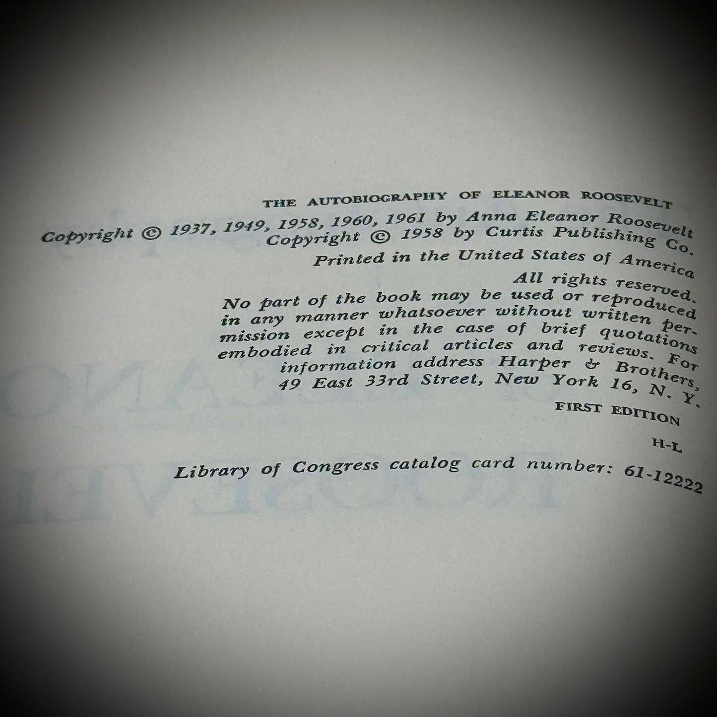 Vintage First Edition Eleanor Roosevelt Autobiography