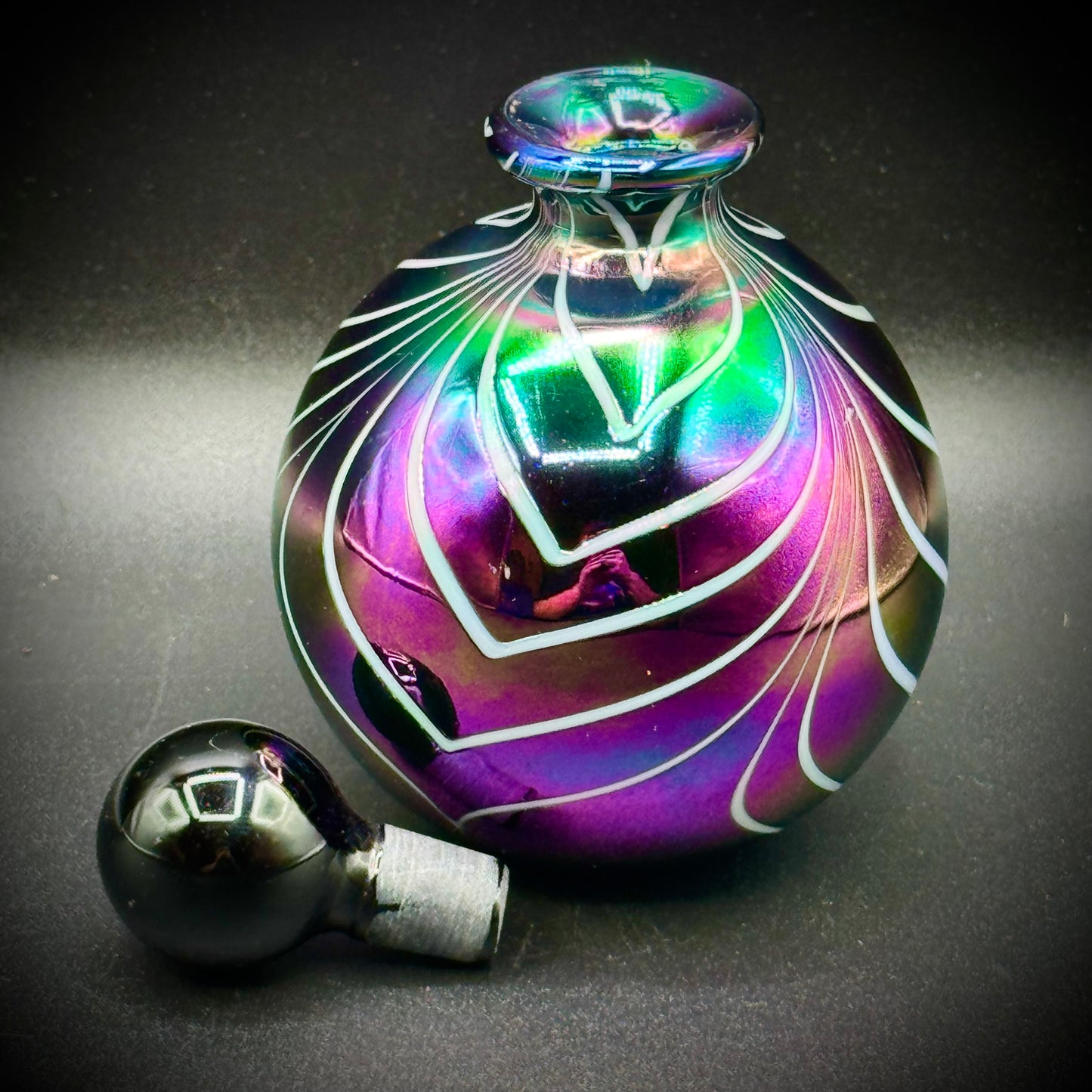 Iridescent Black Glass Perfume Bottle & Stopper