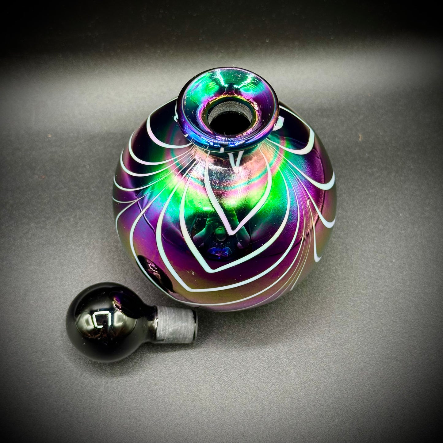 Iridescent Black Glass Perfume Bottle & Stopper