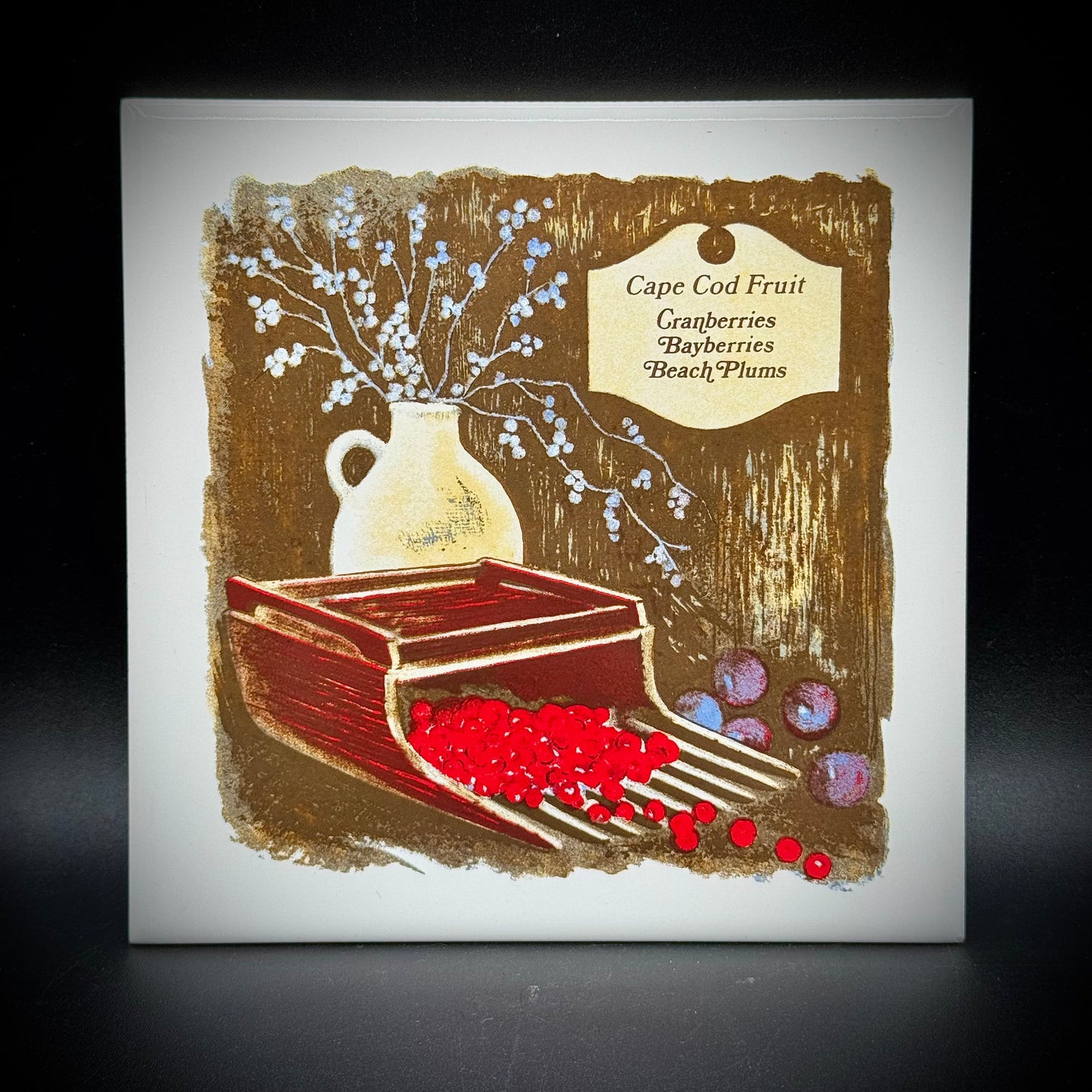 Vintage Screencraft Massachusetts "Cape Cod Cranberries" Tile/Trivet