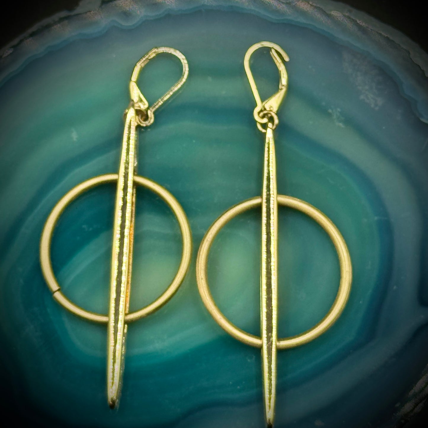 Gold Tone Modernist Lever Back Earrings