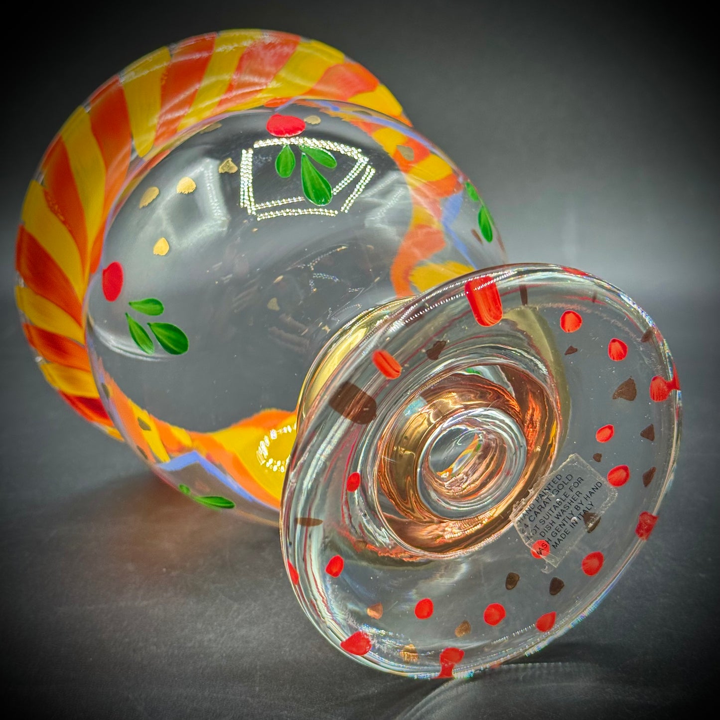 Hand Painted Glass Bowl with 24kt Gold Accents - Made in Italy