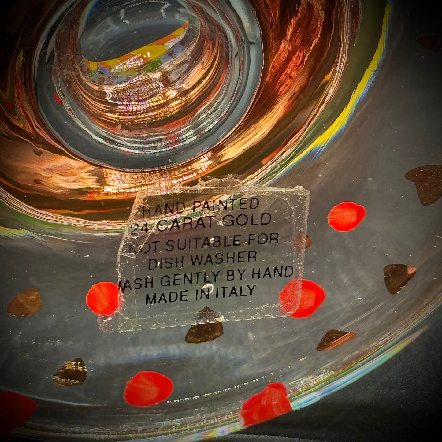 Hand Painted Glass Bowl with 24kt Gold Accents - Made in Italy