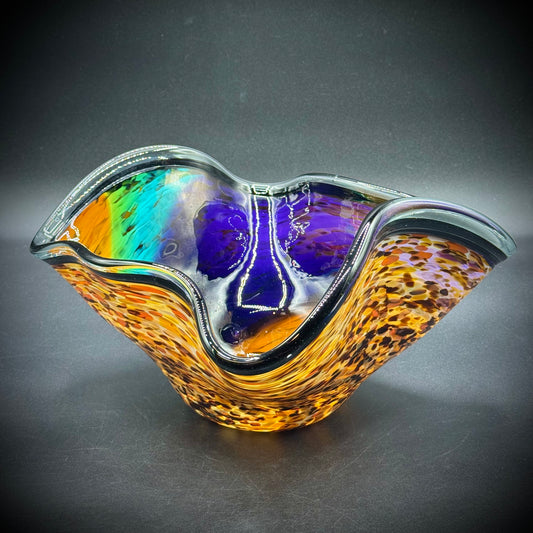 Large Colorful Free Form Art Glass Bowl