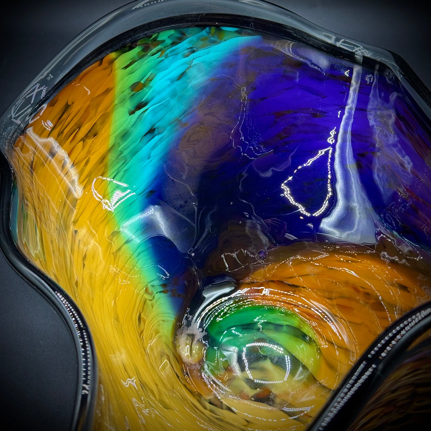 Large Colorful Free Form Art Glass Bowl