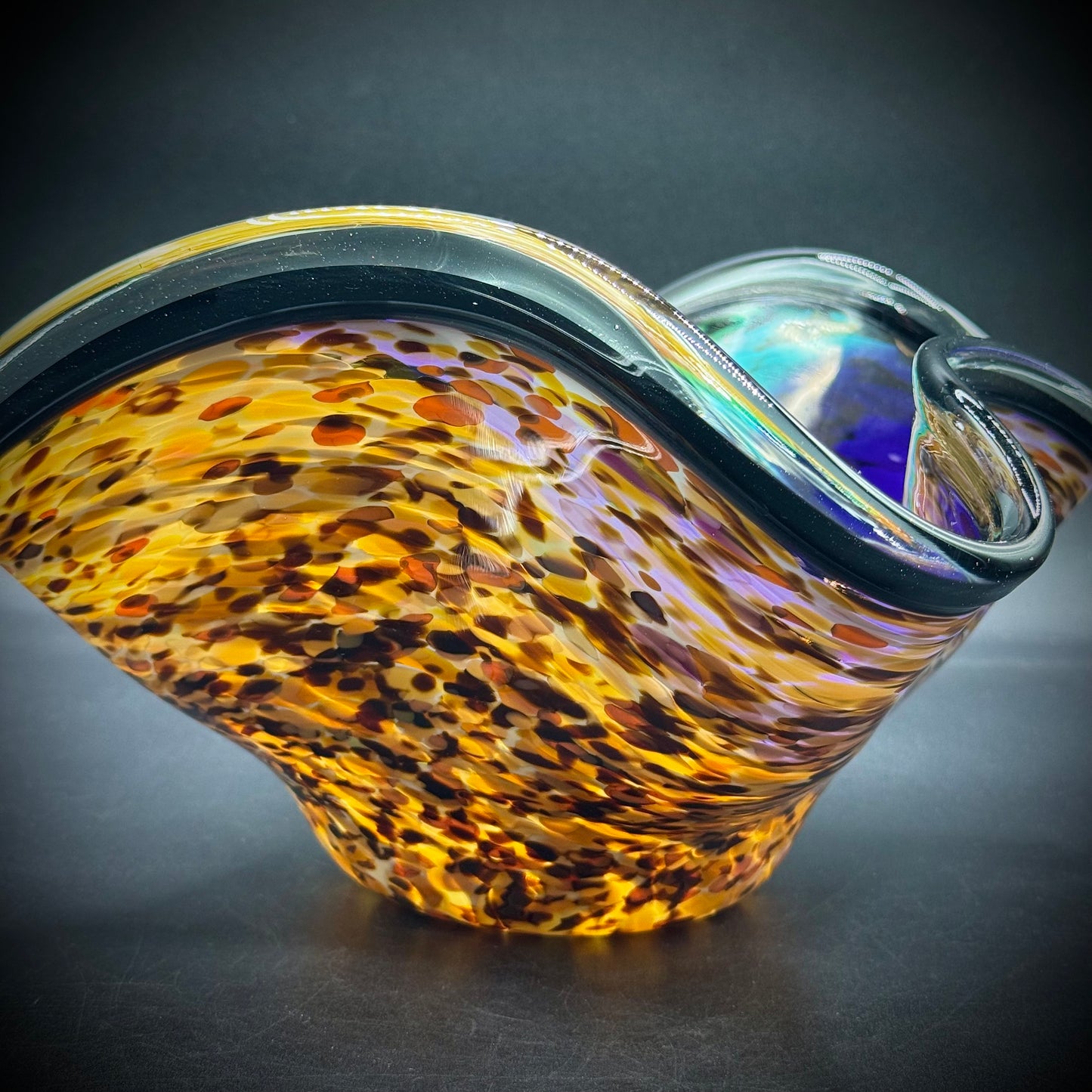 Large Colorful Free Form Art Glass Bowl