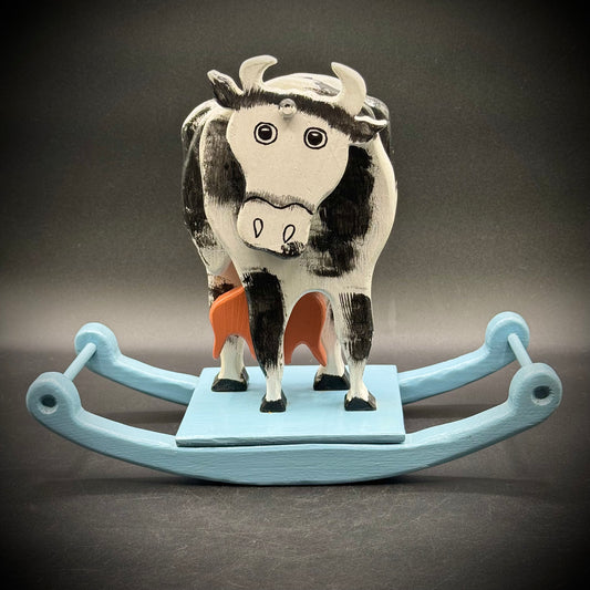 Wooden & Hand Painted Folk Art Cow Rocking Whirligig