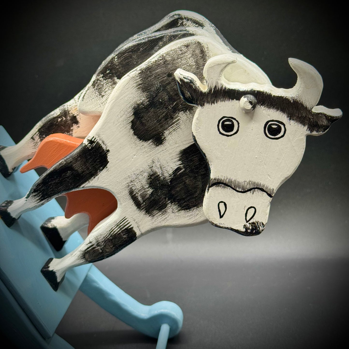 Wooden & Hand Painted Folk Art Cow Rocking Whirligig