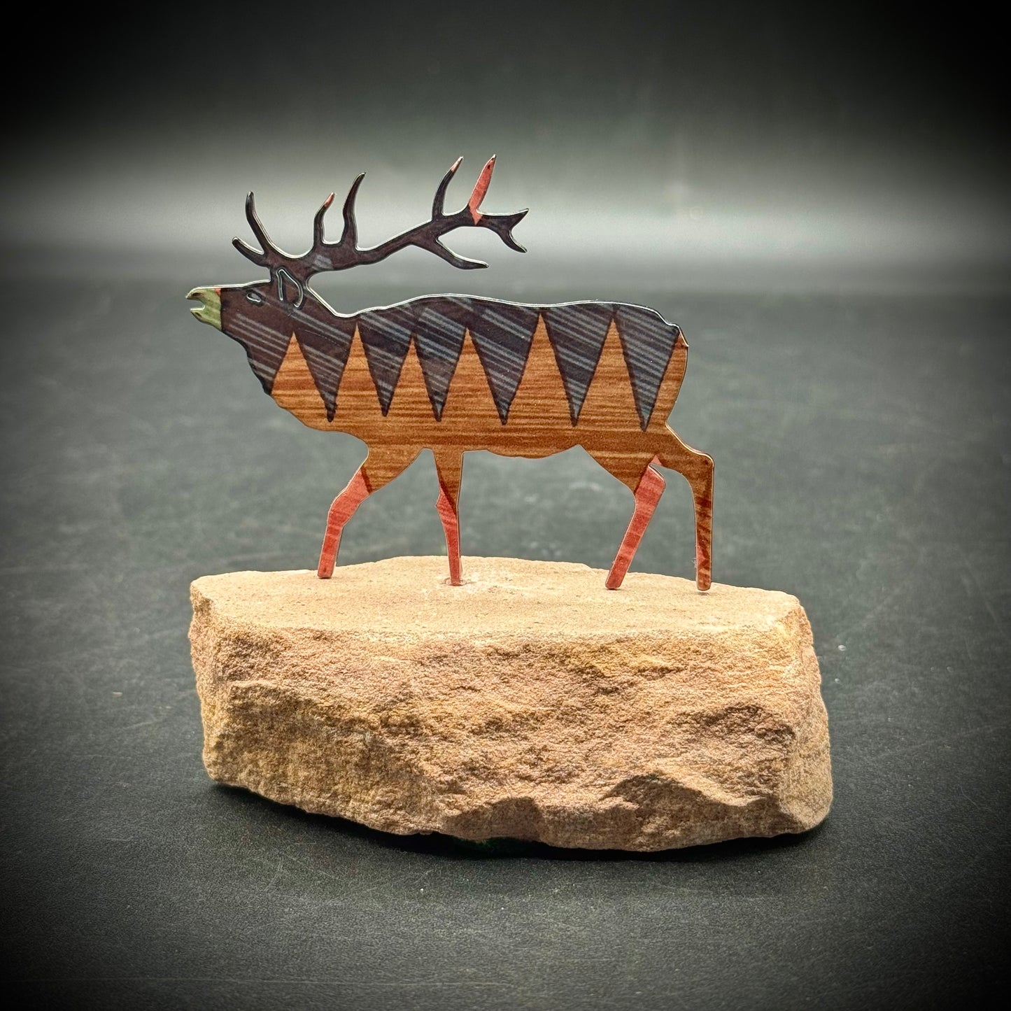 Metal Elk Sculpture on Sandstone Base