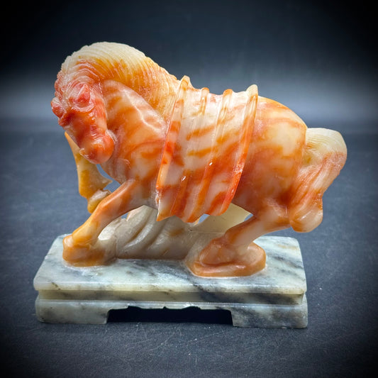Carved Agate Horse on Marble Base