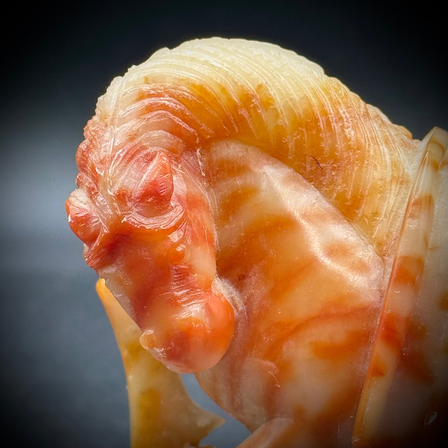 Carved Agate Horse on Marble Base