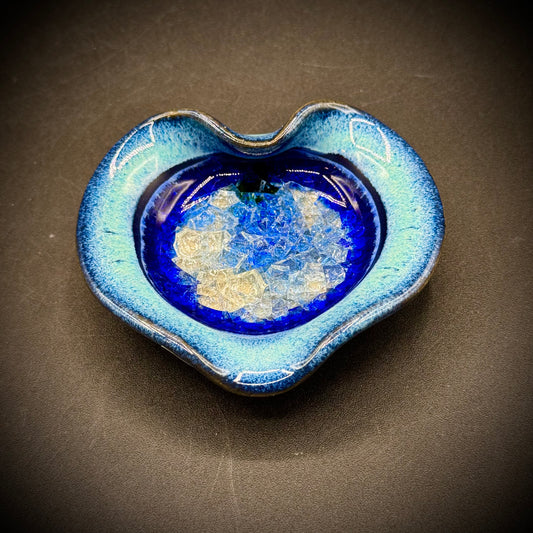 Small Blue Crystalline Dish Made in USA