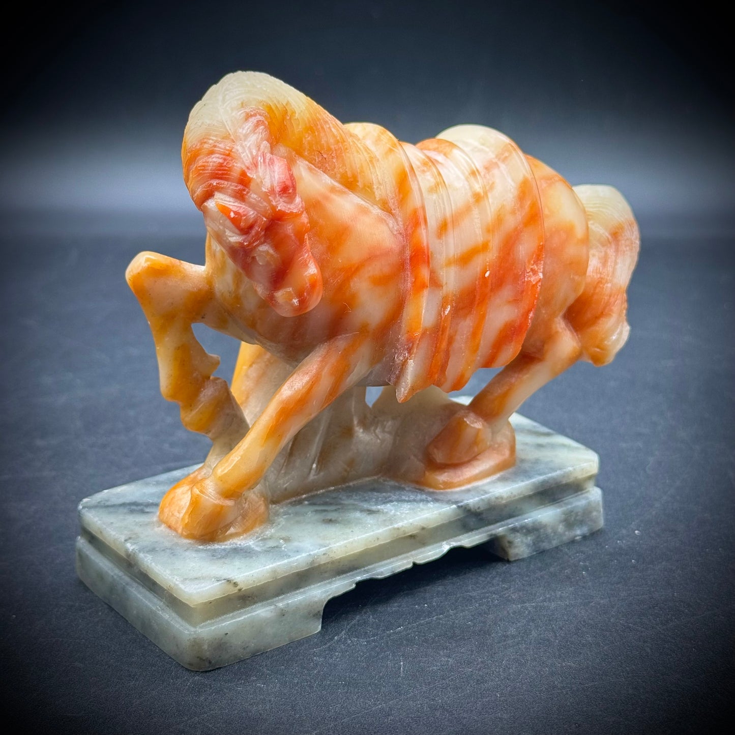 Carved Agate Horse on Marble Base