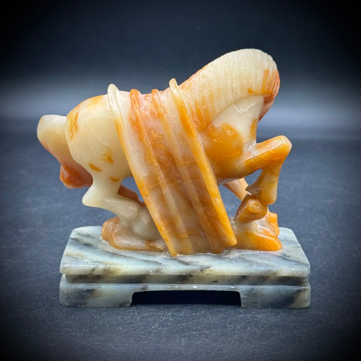 Carved Agate Horse on Marble Base