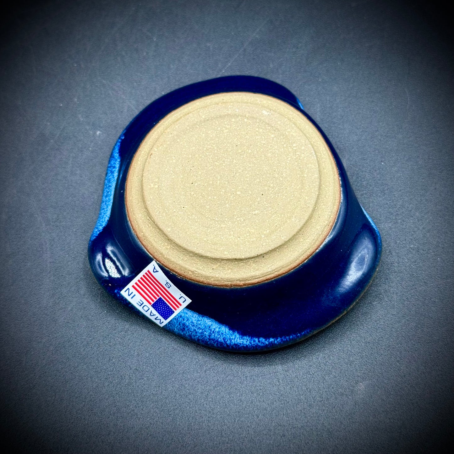 Small Blue Crystalline Dish Made in USA