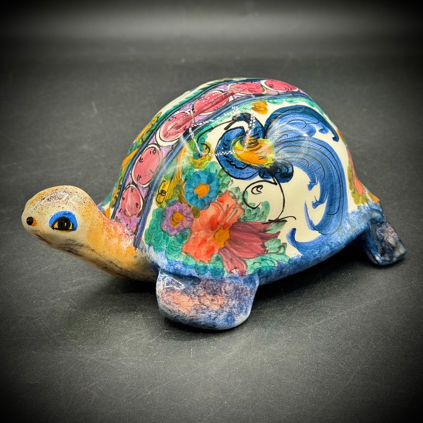 Artist Signed Hand Painted Ceramic Turtle Bank
