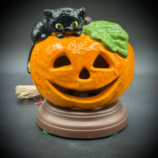 Vintage 1980 Pumpkin & Black Cat Halloween Electric Light