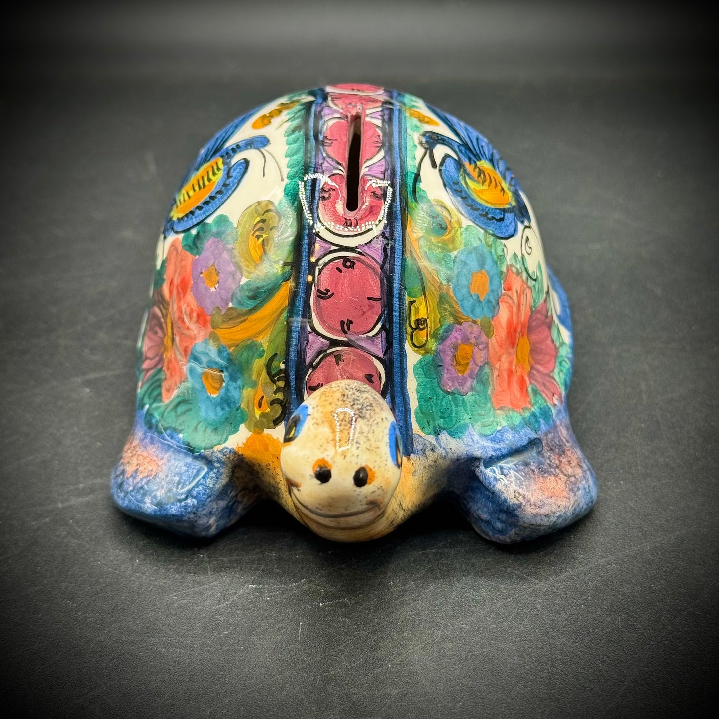 Artist Signed Hand Painted Ceramic Turtle Bank