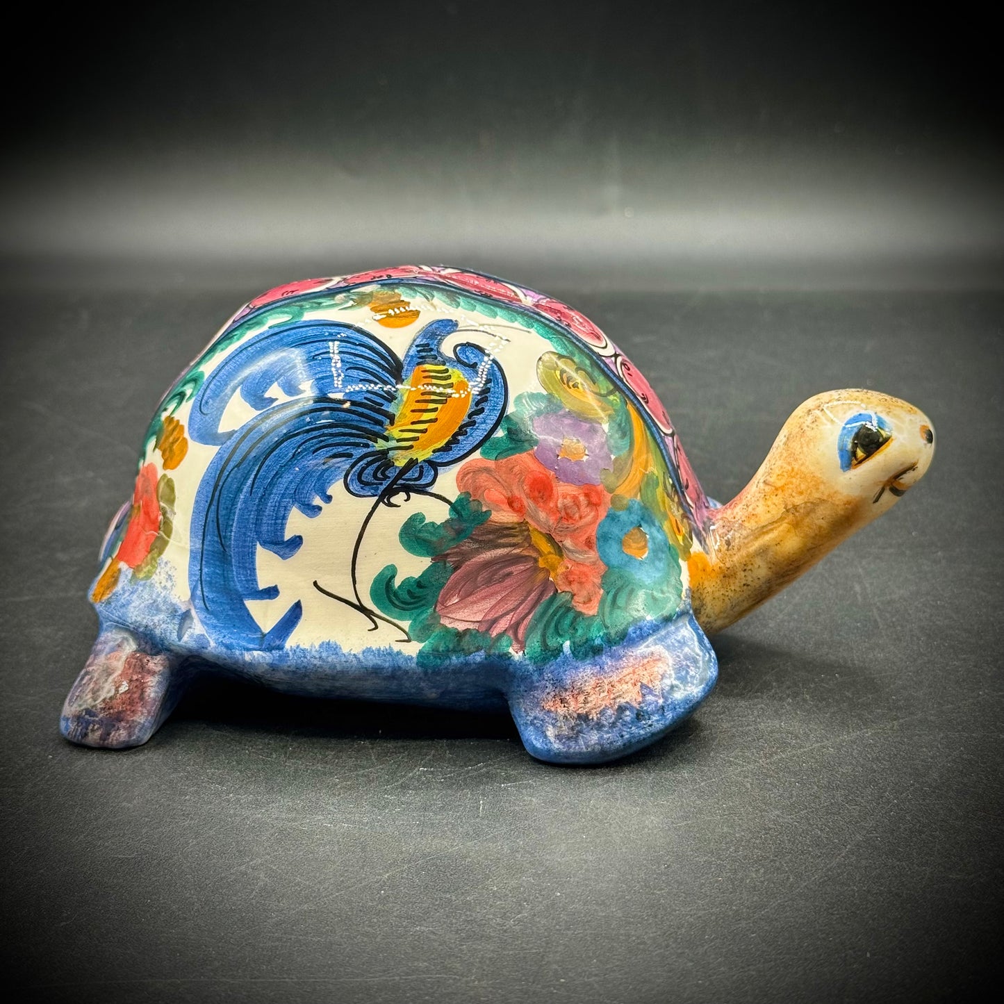 Artist Signed Hand Painted Ceramic Turtle Bank