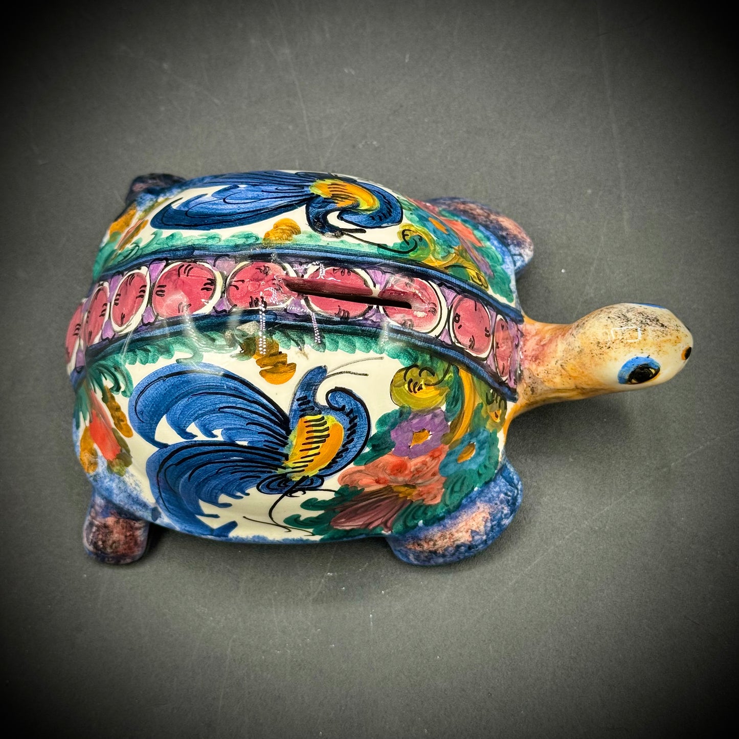 Artist Signed Hand Painted Ceramic Turtle Bank
