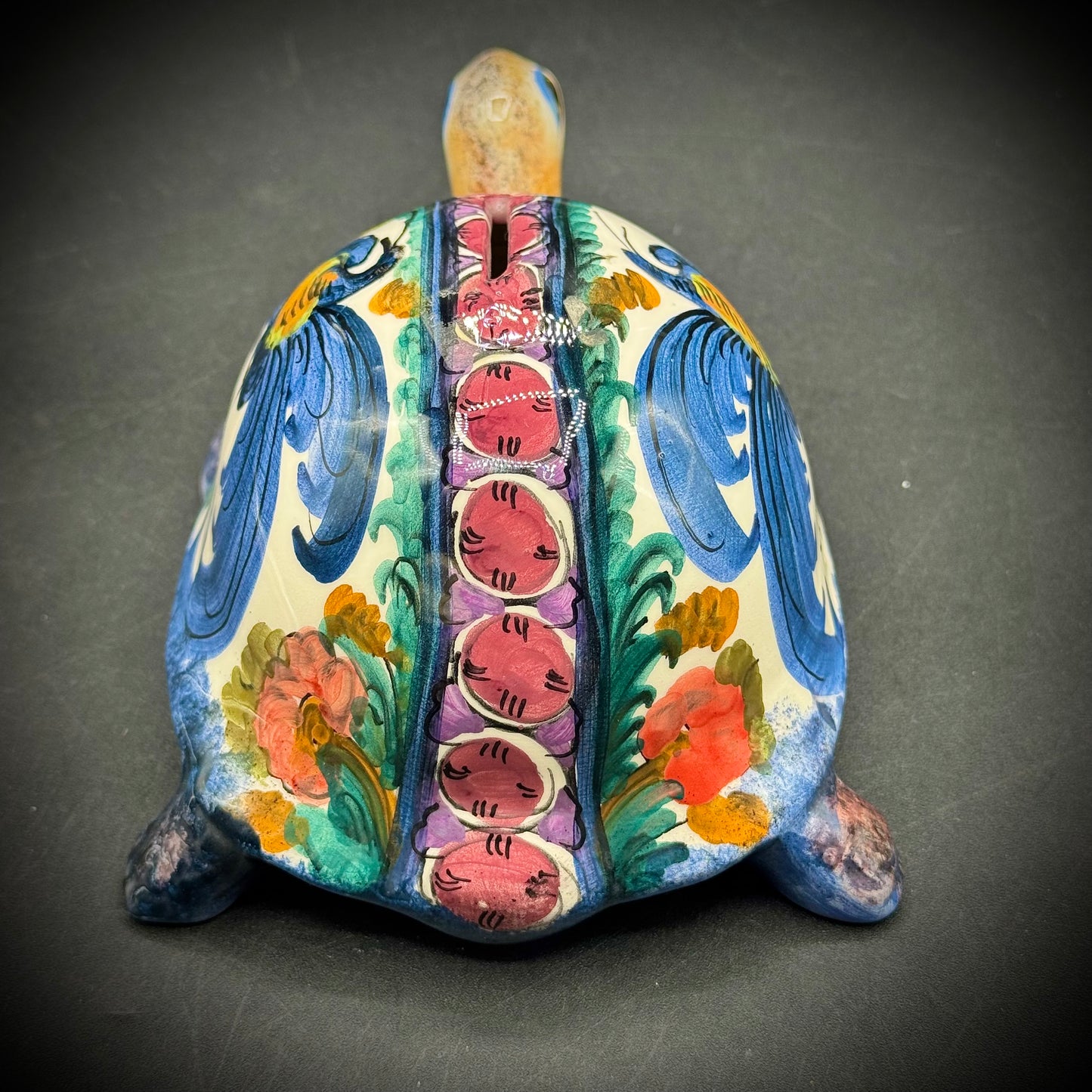 Artist Signed Hand Painted Ceramic Turtle Bank