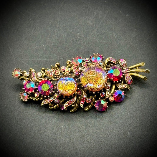 Stunning 1958 Hollycraft Cats Eye & Rhinestone Brooch