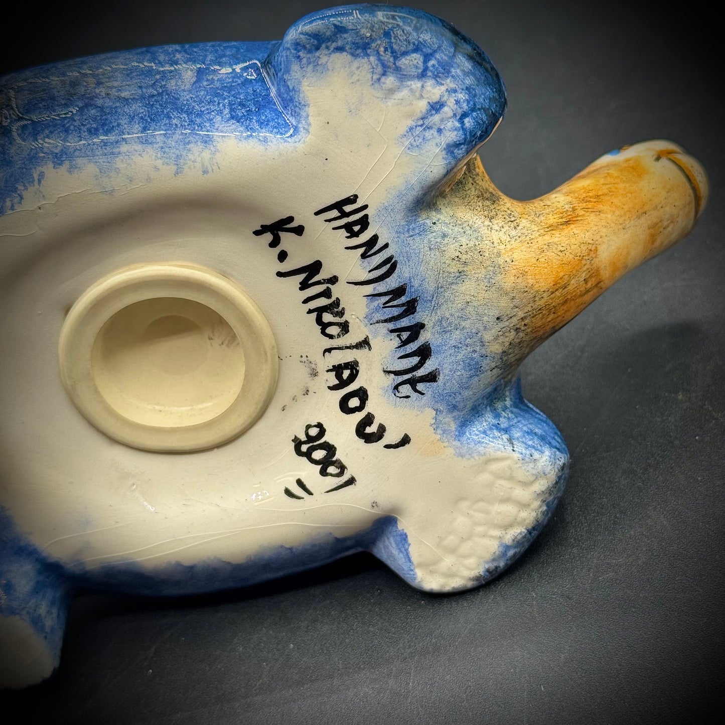 Artist Signed Hand Painted Ceramic Turtle Bank