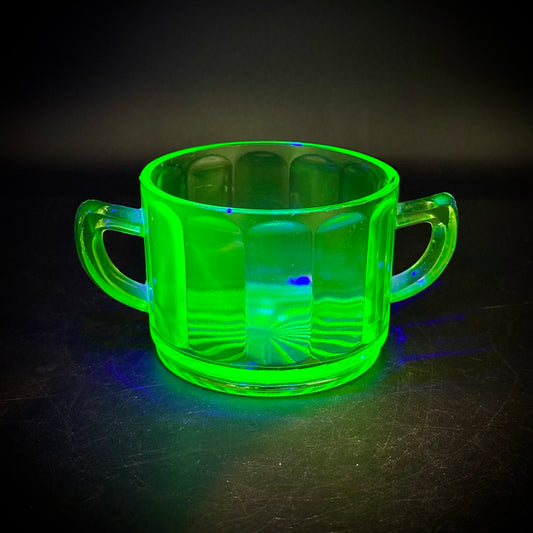 Vintage Uranium Glass Two Handled Sugar Bowl