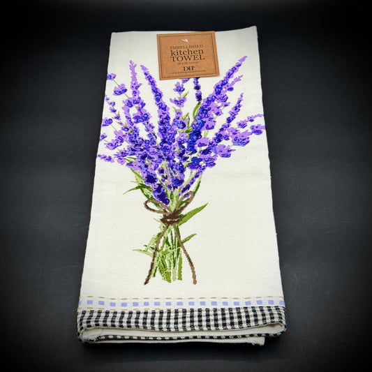 New Embellished Lavender Flower Kitchen Towel