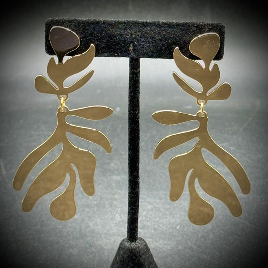 Anthropologie Free Form Long Gold Tone Dangle Earrings