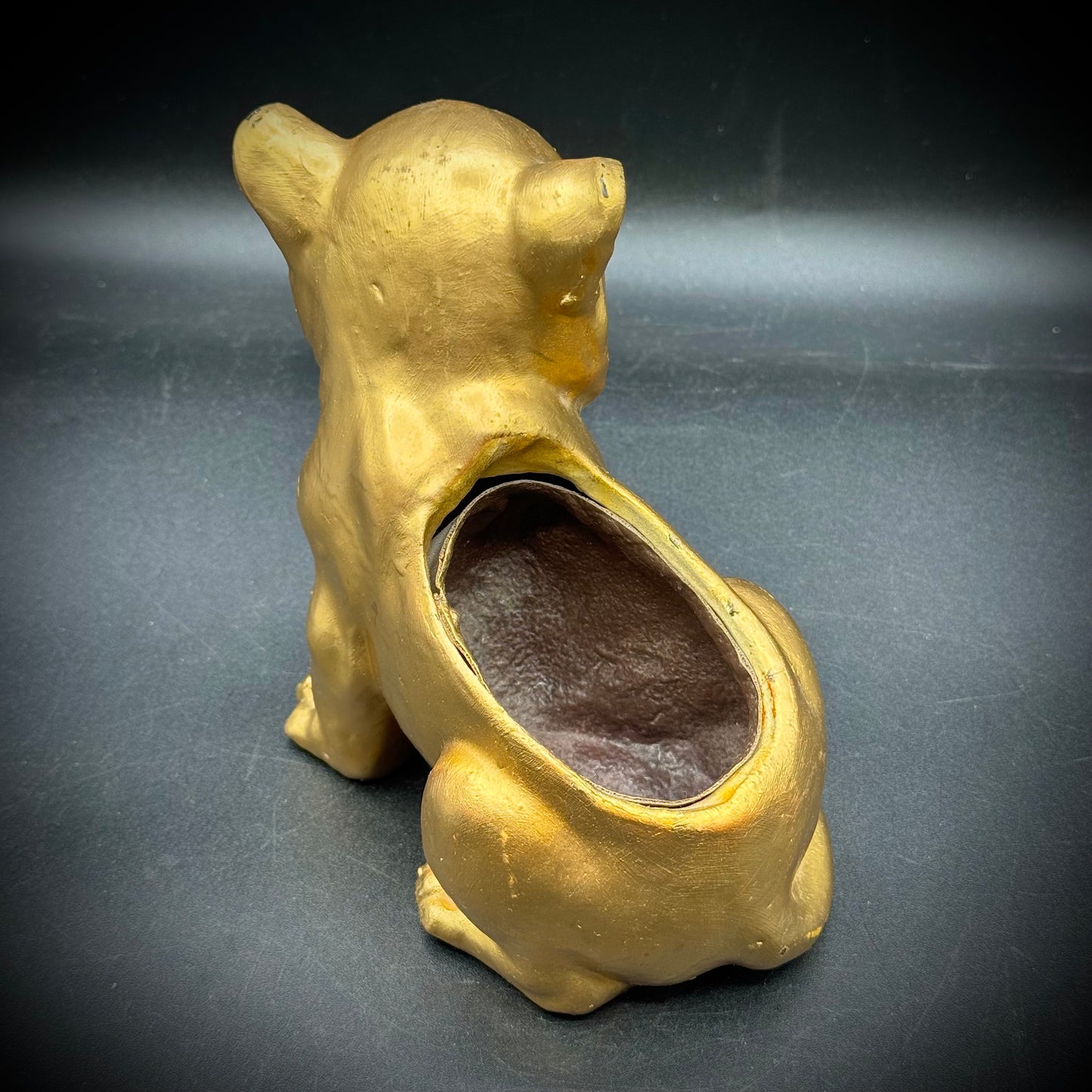 Vintage MCM Gold Tone Cat Planter