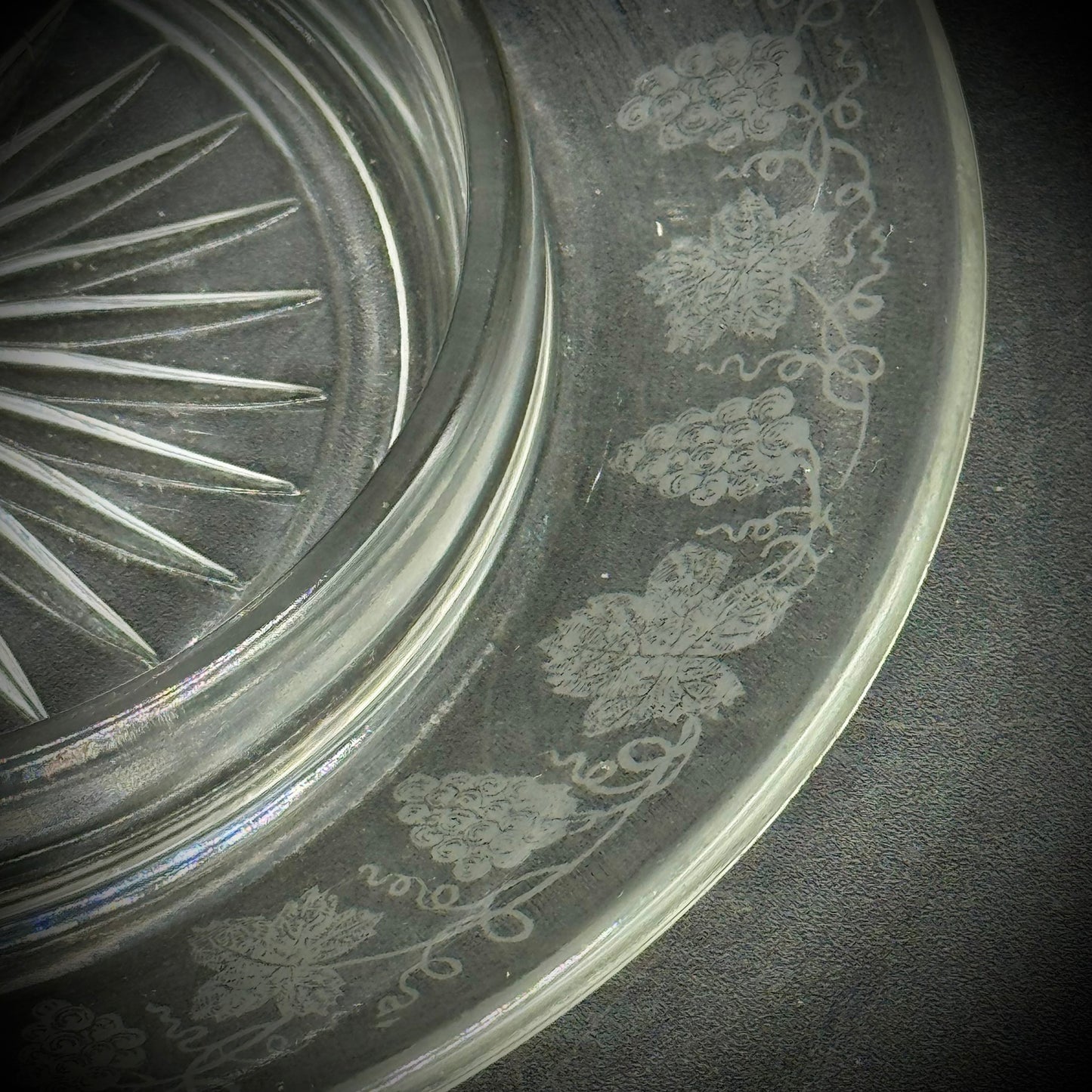 Vintage Etched Grape Pattern Crystal Cloche
