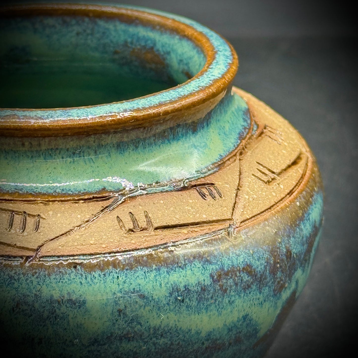 Hand Thrown & Marked Native American Drip Glaze Vase