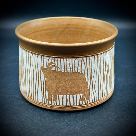 Studio Artist Signed Pottery Bowl w/Animal Motif