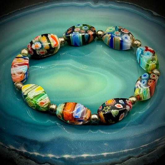 Millefiori-Style Bead Stretch Bracelet