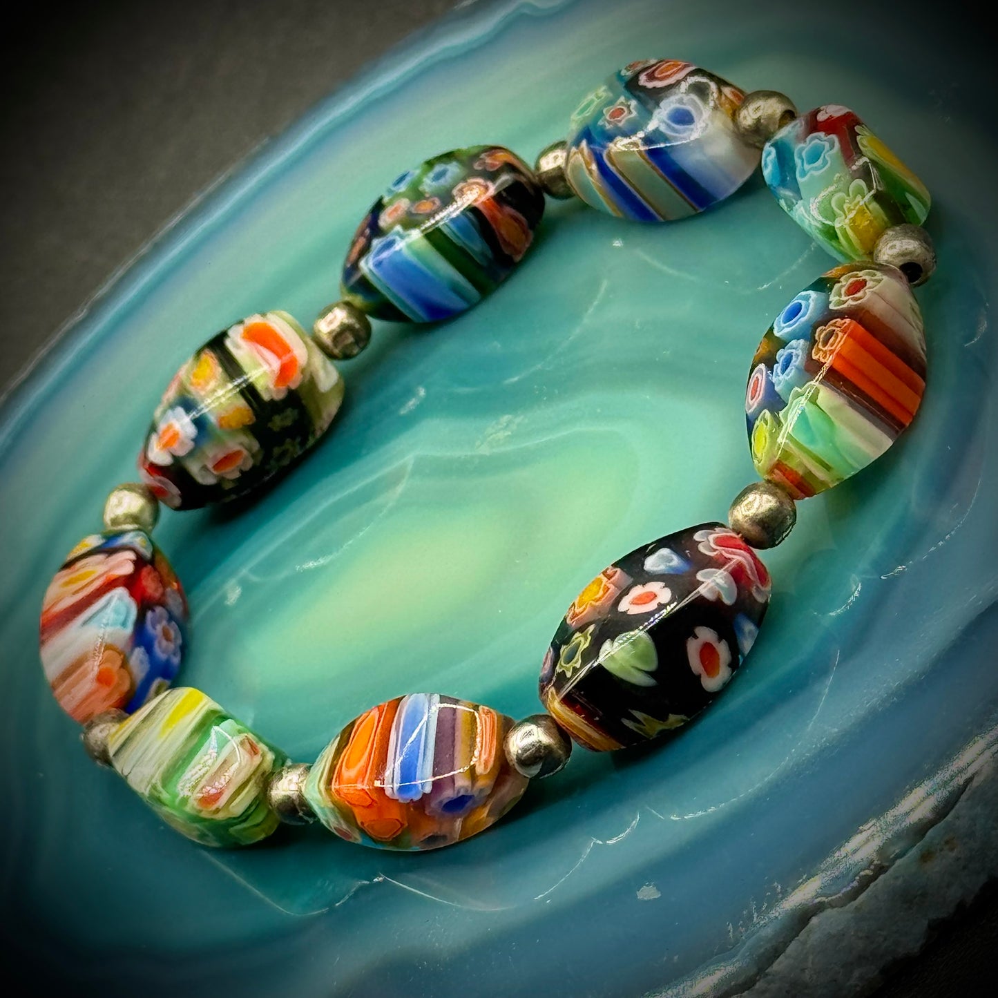 Millefiori-Style Bead Stretch Bracelet